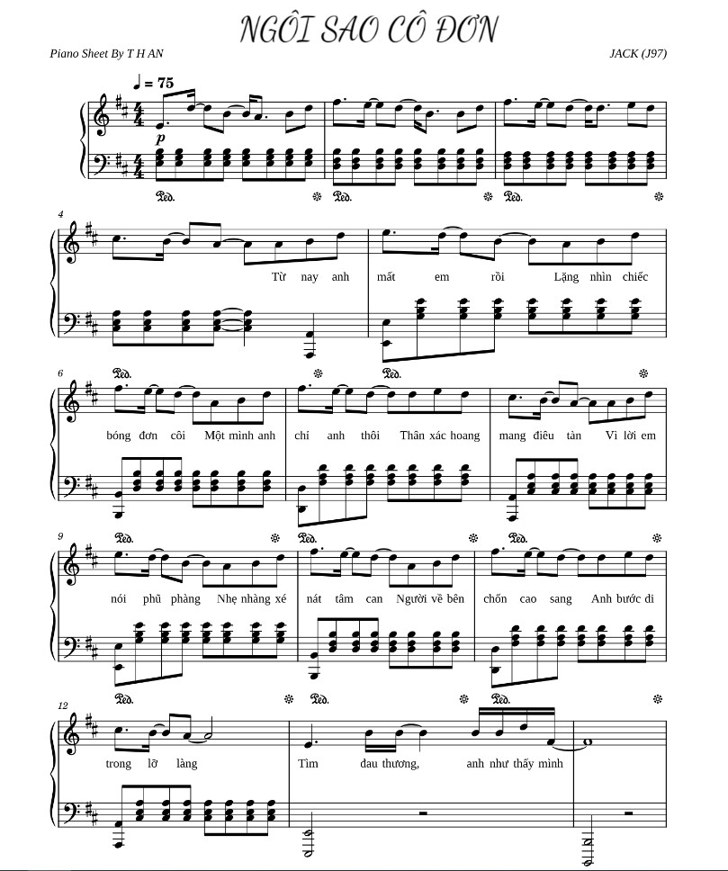 sheet nhạc ngôi sao cô đơn Jack J97 1